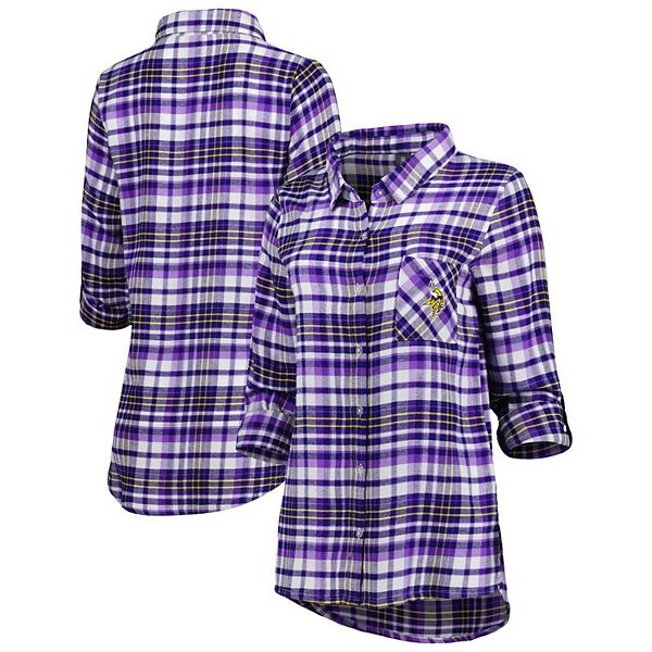 Women's Concepts Sport Purple/Gold Minnesota Vikings Mainstay Flannel  Full-Button Long Sleeve Nightshirt