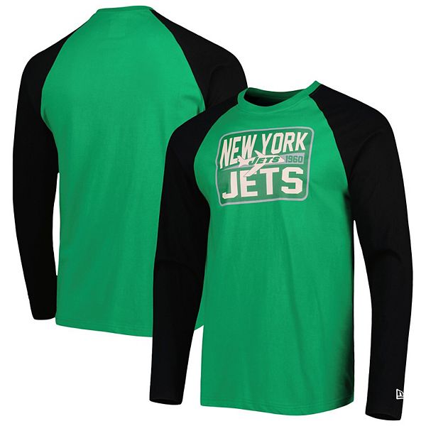 Men's New Era Kelly Green New York Jets Throwback Long Sleeve Hoodie T-Shirt