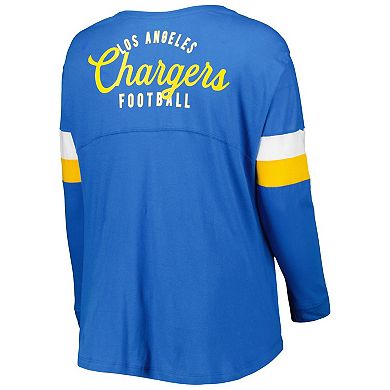 Women's New Era Powder Blue Los Angeles Chargers Plus Size Athletic Varsity Lace-Up V-Neck Long Sleeve T-Shirt