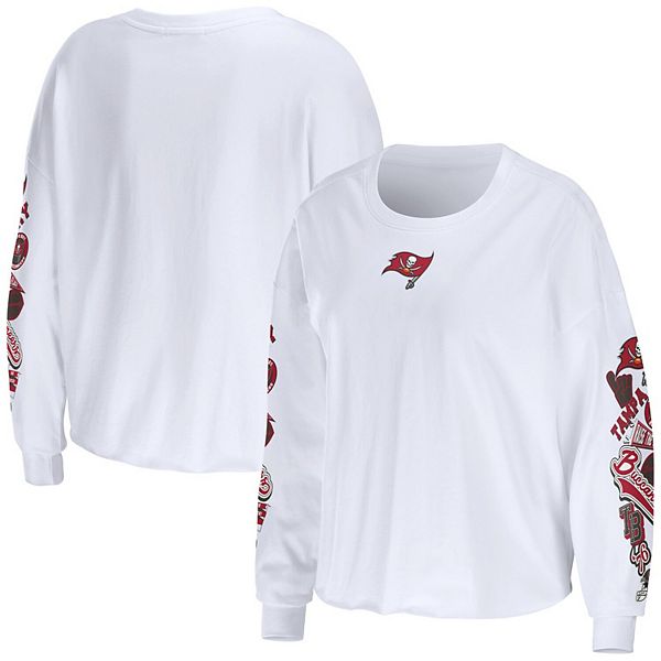 Women's WEAR by Erin Andrews White Tampa Bay Buccaneers Celebration Cropped  Long Sleeve T-Shirt