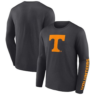 Men's Fanatics Branded Heathered Charcoal Tennessee Volunteers Double Time 2-Hit Long Sleeve T-Shirt