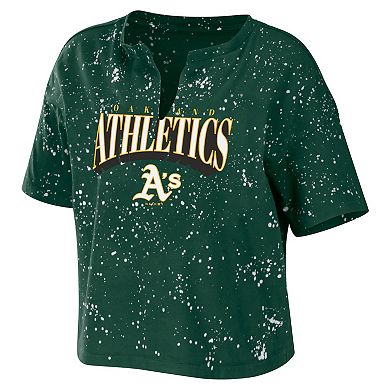 Women's WEAR by Erin Andrews Green Oakland Athletics Notch Neck Tie-Dye T-Shirt