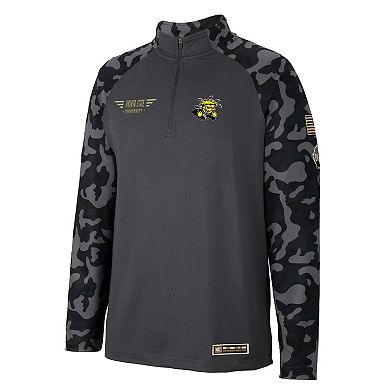 Men's Colosseum Charcoal Wichita State Shockers OHT Military Appreciation Long Range Raglan Quarter-Zip Jacket