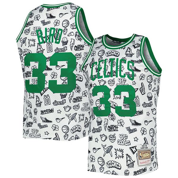 Men's Mitchell & Ness Larry Bird Gold Boston Celtics 75th Anniversary  1985/86 Hardwood Classics Swingman Jersey