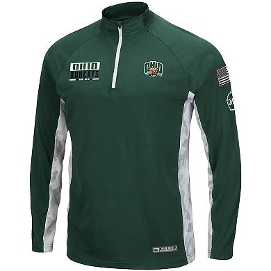 Men's Colosseum Green/Camo Ohio Bobcats OHT Military Appreciation Snow Cruise Raglan Quarter-Zip Top