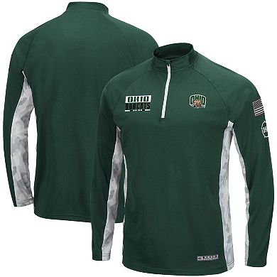 Men's Colosseum Green/Camo Ohio Bobcats OHT Military Appreciation Snow Cruise Raglan Quarter-Zip Top