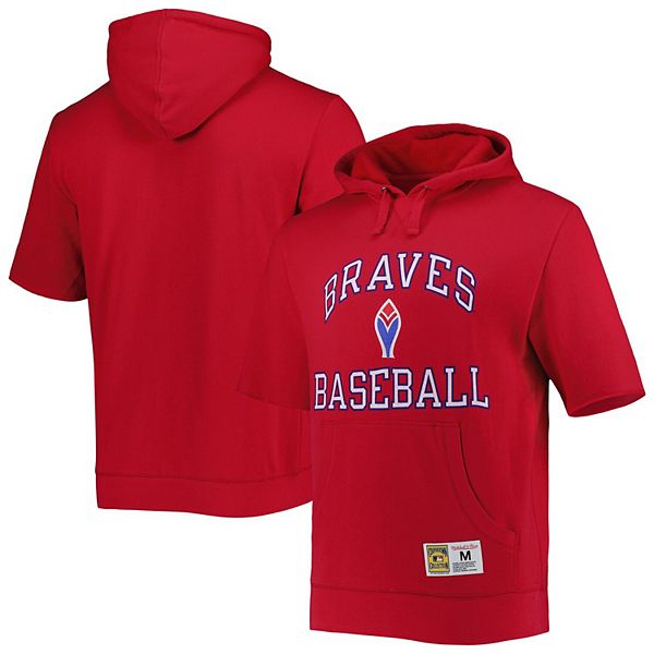 Men's Mitchell & Ness Red Atlanta Braves Cooperstown Collection Washed  Fleece Pullover Short Sleeve Hoodie