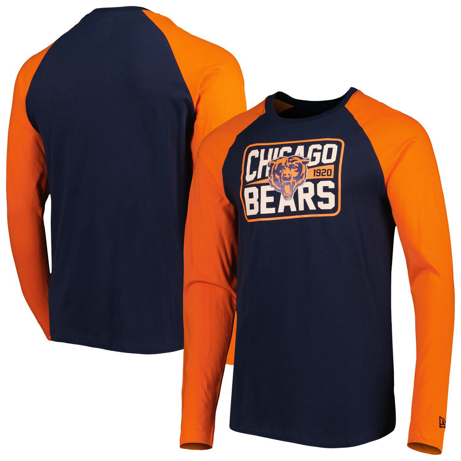 Men's New Era Navy/Orange Chicago Bears Big & Tall Current Team Colorblock  Fleece Raglan Pullover Hoodie