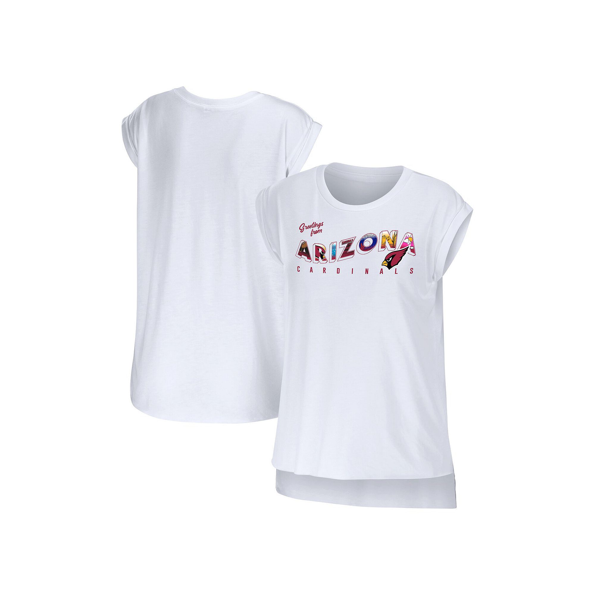 Womens WEAR by Erin Andrews White Arizona Cardinals Greetings From Muscle 