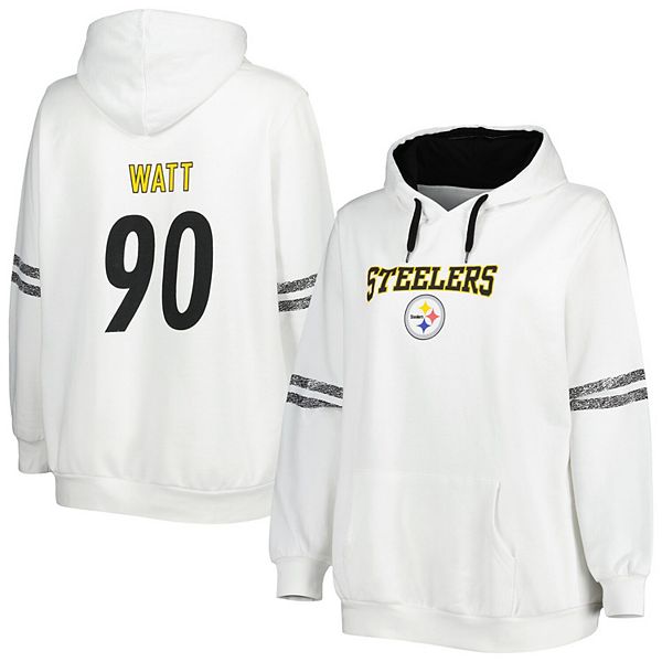 Women's T.J. Watt White/Black Pittsburgh Steelers Plus Size Name u0026 Number Pullover  Hoodie