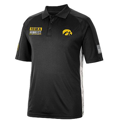 Men's Colosseum Black Iowa Hawkeyes OHT Military Appreciation Snow Camo Polo