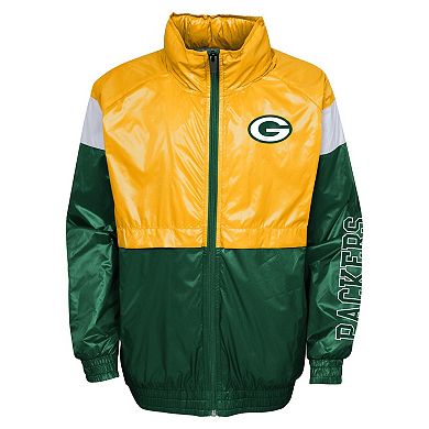 Youth Gold/Green Green Bay Packers Goal Line Stance Full-Zip Hoodie Windbreaker