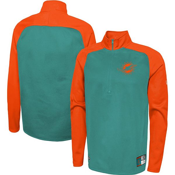 Men's New Era Aqua Miami Dolphins Combine O-Line Raglan Half-Zip Jacket
