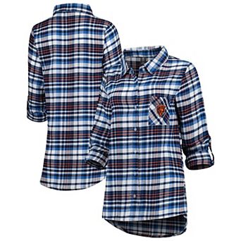 Women's Concepts Sport Navy/Orange Chicago Bears Mainstay Flannel Full-Button Long Sleeve Nightshirt