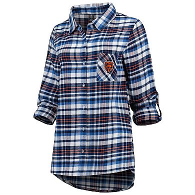Women's Concepts Sport Navy/Orange Chicago Bears Mainstay Flannel Full-Button Long Sleeve Nightshirt