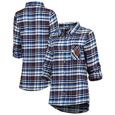 Women's Concepts Sport Navy/Orange Chicago Bears Mainstay Flannel Full-Button Long Sleeve Nightshirt