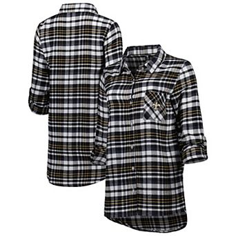 Women's Concepts Sport Black/Gold New Orleans Saints Mainstay Flannel Full-Button Long Sleeve Nightshirt