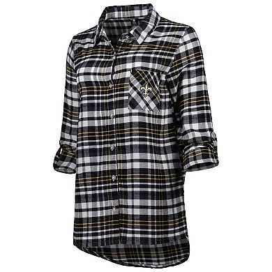 Women's Concepts Sport Black/Gold New Orleans Saints Mainstay Flannel Full-Button Long Sleeve Nightshirt