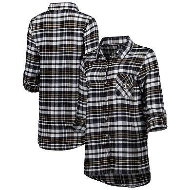 Women's Concepts Sport Black/Gold New Orleans Saints Mainstay Flannel Full-Button Long Sleeve Nightshirt