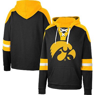 Men's Colosseum Black Iowa Hawkeyes Lace-Up 4.0 Pullover Hoodie