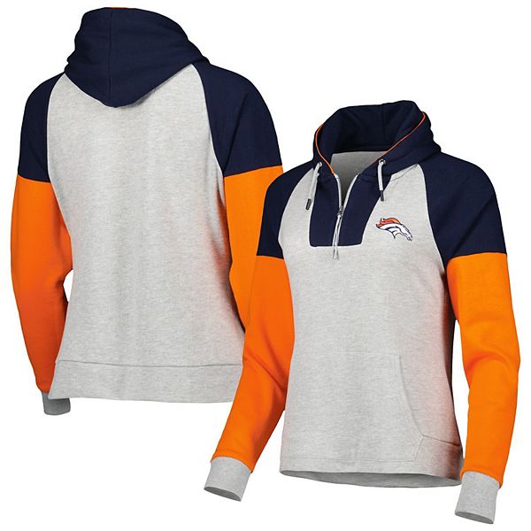 Women's Antigua Heathered Gray/Navy Denver Broncos Jackpot Raglan Half-Zip  Pullover Hoodie