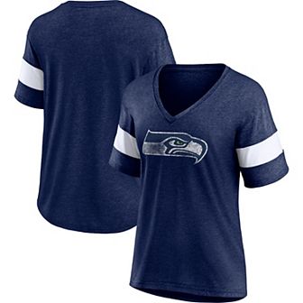 Women's Fanatics Branded Heathered Navy/White Seattle Seahawks Distressed Team Tri-Blend V-Neck T-Shirt