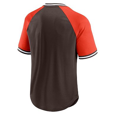 Men's Fanatics Branded Brown/Orange Cleveland Browns Second Wind Raglan V-Neck T-Shirt