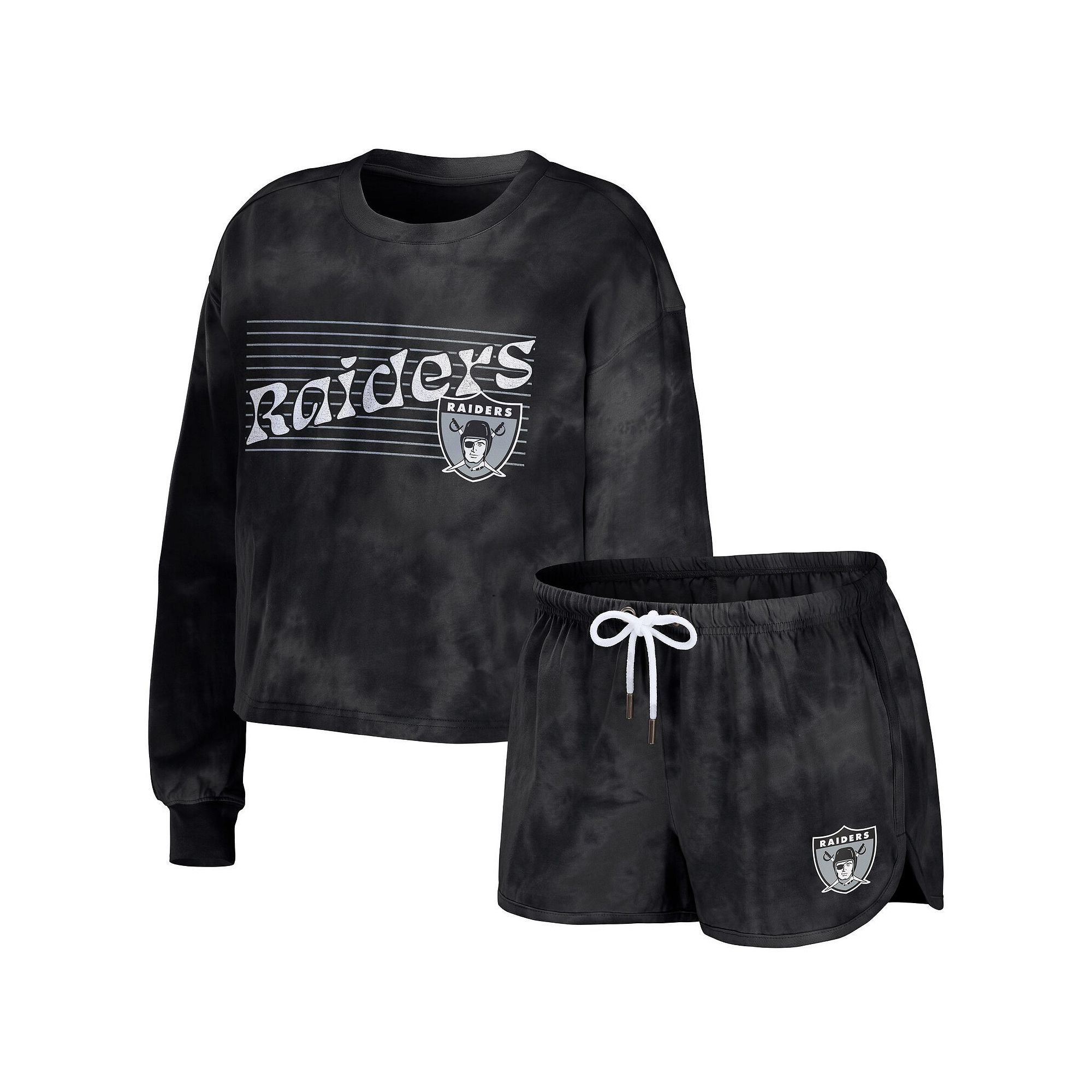 Womens WEAR by Erin Andrews Black Las Vegas Raiders Tie-Dye Cropped Pullov
