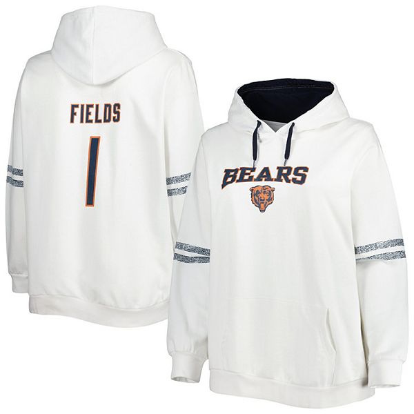 Women's Justin Fields White/Navy Chicago Bears Plus Size Name & Number  Pullover Hoodie
