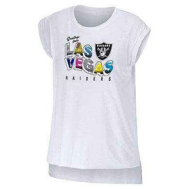 Women's WEAR by Erin Andrews White Las Vegas Raiders Greetings From Muscle T-Shirt