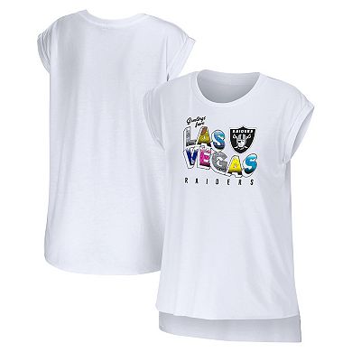 Women's WEAR by Erin Andrews White Las Vegas Raiders Greetings From Muscle T-Shirt