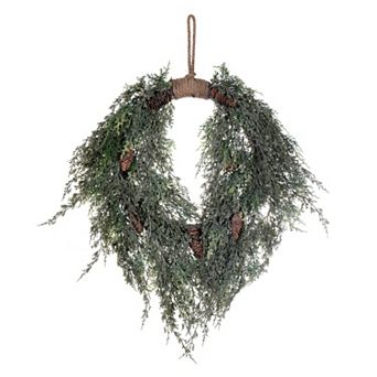 Vickerman Artificial Cedar Hanging Wreath with Pinecones