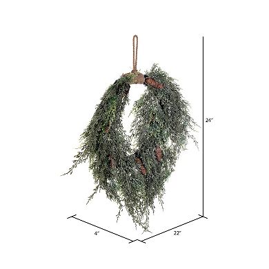 Vickerman Artificial Cedar Hanging Wreath with Pinecones