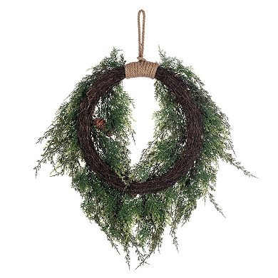 Vickerman Artificial Cedar Hanging Wreath with Pinecones