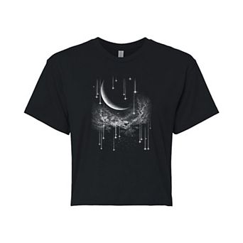 Juniors' Moon & Falling Stars Cropped Tee