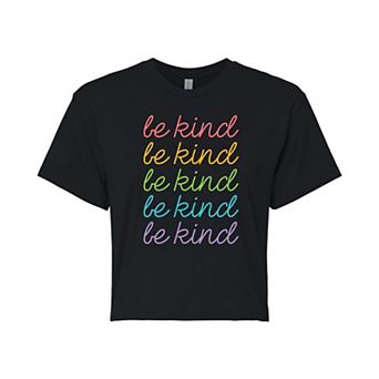 Juniors' "Be Kind" Rainbow Cropped Tee