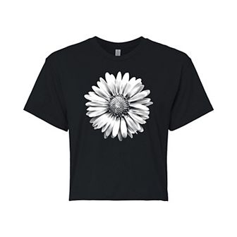 Juniors' White Daisy Cropped Tee
