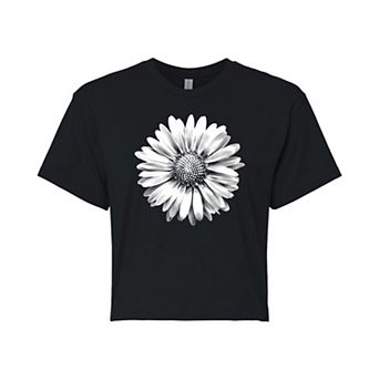Juniors' White Daisy Cropped Tee