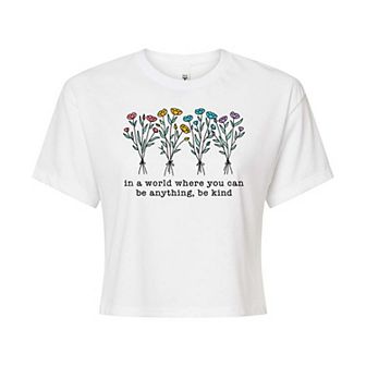 Juniors' Be Kind Flowers Cropped Graphic Tee