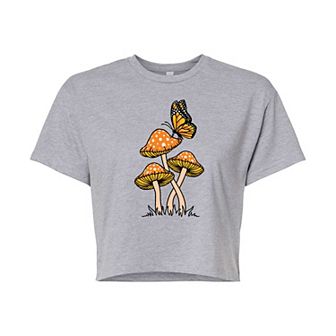Juniors' Mushrooms Butterfly Cropped Graphic Tee