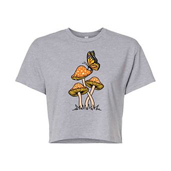 Juniors' Mushrooms Butterfly Cropped Graphic Tee