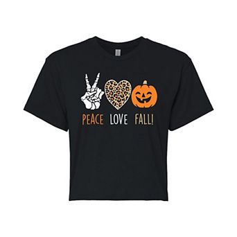 Juniors' Peace Love Fall Cropped Graphic Tee