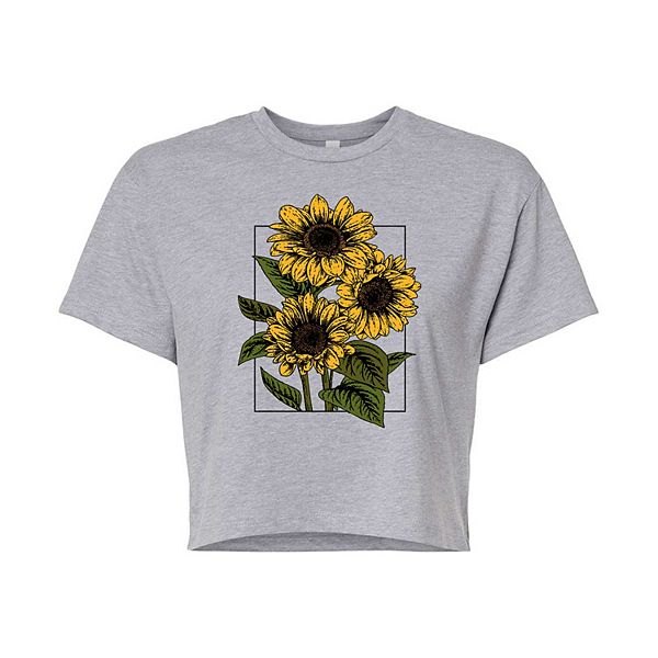 Juniors' Vintage Sunflowers Cropped Graphic Tee