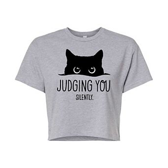 Juniors' Judging You Cat Cropped Graphic Tee