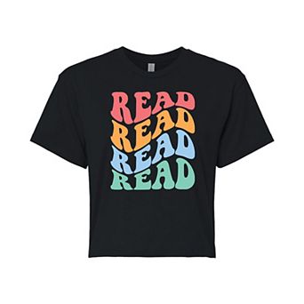 Juniors' Retro Read Stacked Cropped Graphic Tee