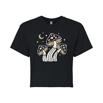 Juniors' Mushrooms Moon Cropped Graphic Tee