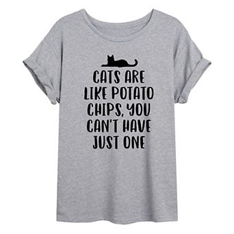 Juniors' Cats Like Potato Chip Oversized Graphic Tee