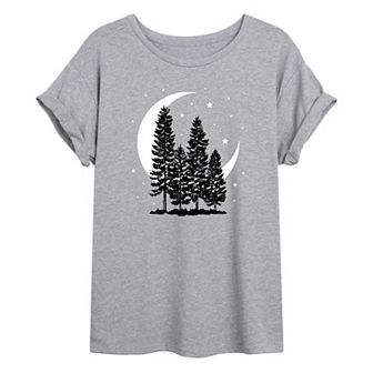 Juniors' Crescent Moon Trees Oversized Graphic Tee