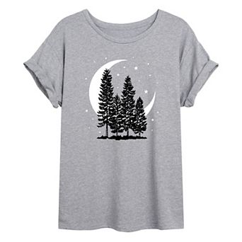 Juniors' Crescent Moon Trees Oversized Graphic Tee