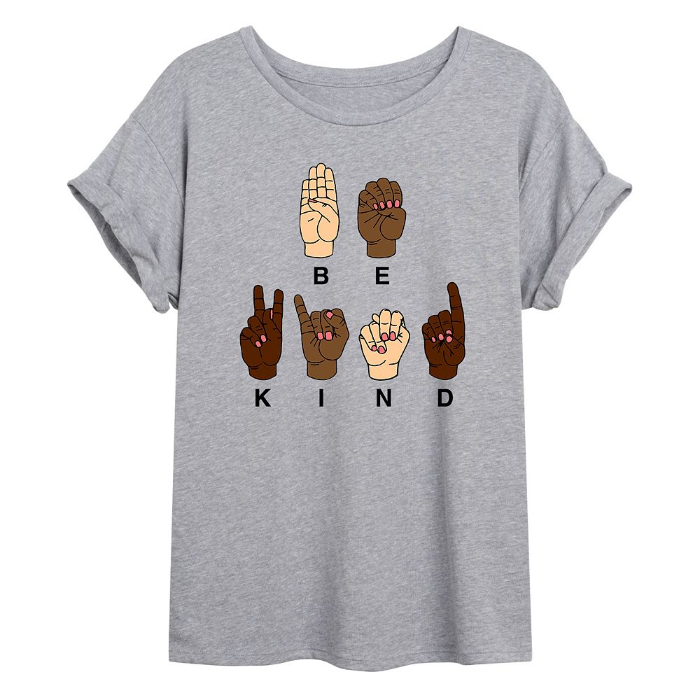 Juniors' Be Kind Sign Language Oversized Graphic Tee